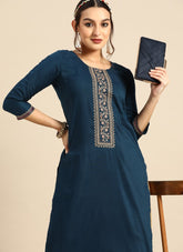 Blue Colour Embroidered Chinon Salwar Suit
